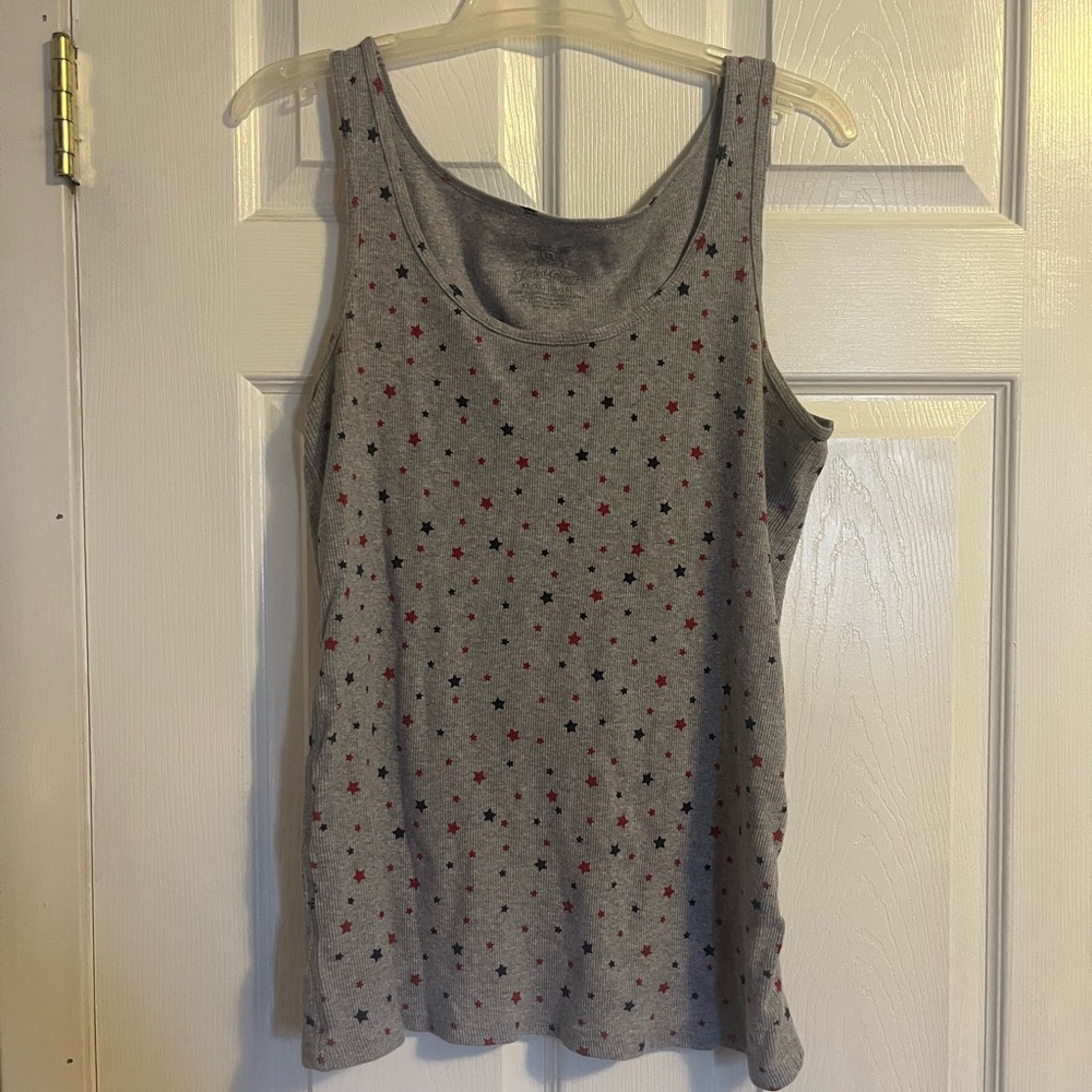 Faded Glory Gray Star-Print Tank Top with Red and Navy Stars